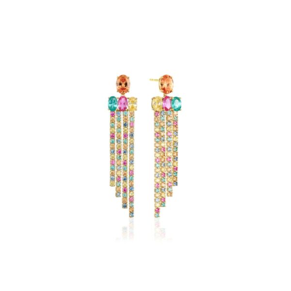 Ellisse Lungo Piccolo Earrings | Guld | Multifärgade zirkoner