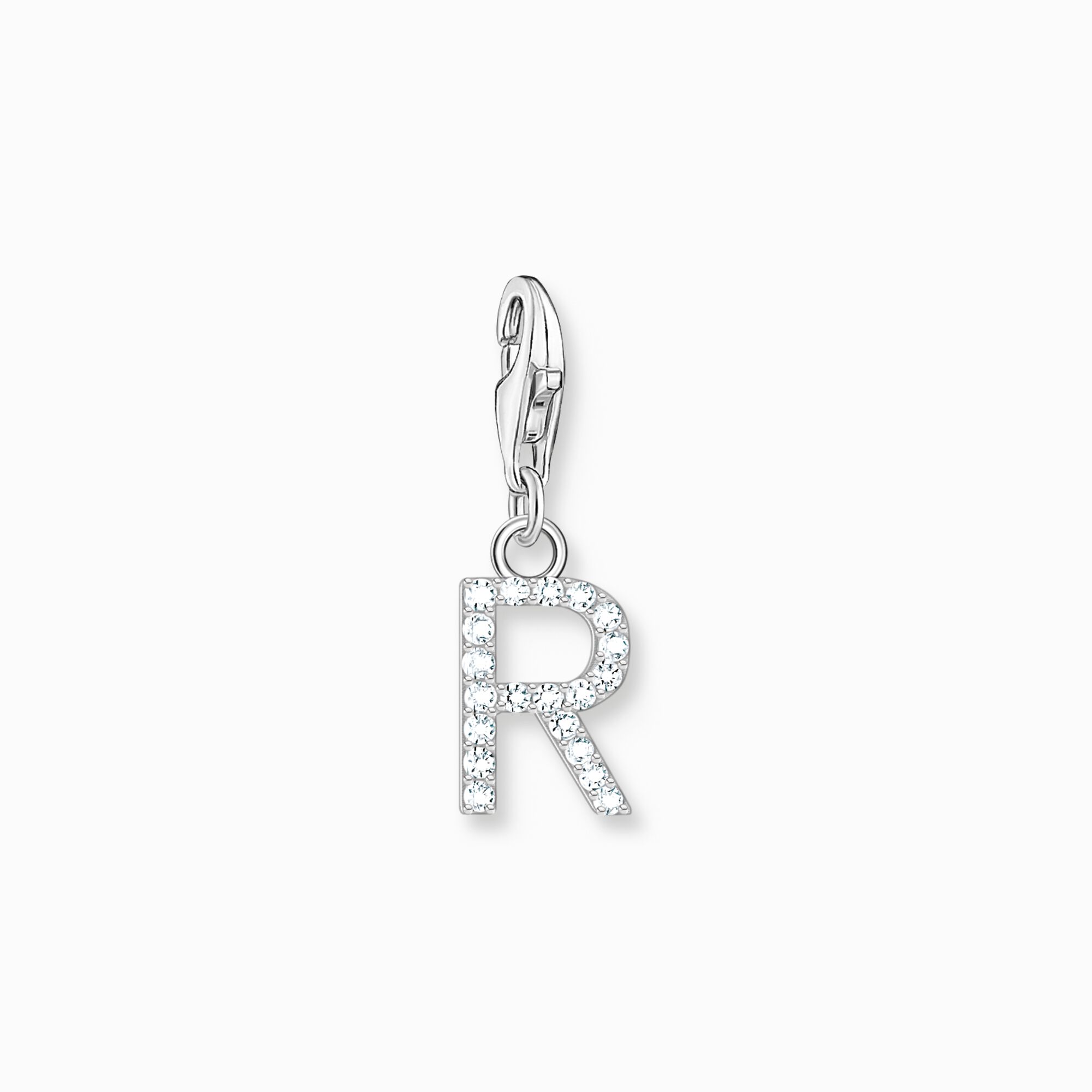 1955-051-14 Charm-hängsmycke bokstaven R med vita stenar silver | Silver - Bild 1