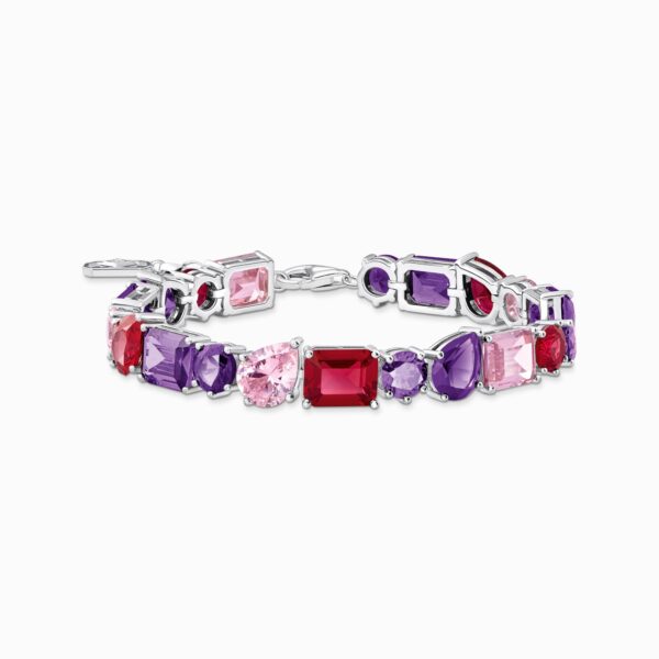 Glamouröst tennisarmband i silver med 20 färgade stenar | Silver | 16-19 cm
