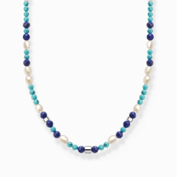 Halsband med blå stenar och pärlor | Silver | 40-45 cm
