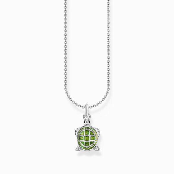 Halsband med grönt hänge i form av en sköldpadda, silver | Silver | 38-45 cm