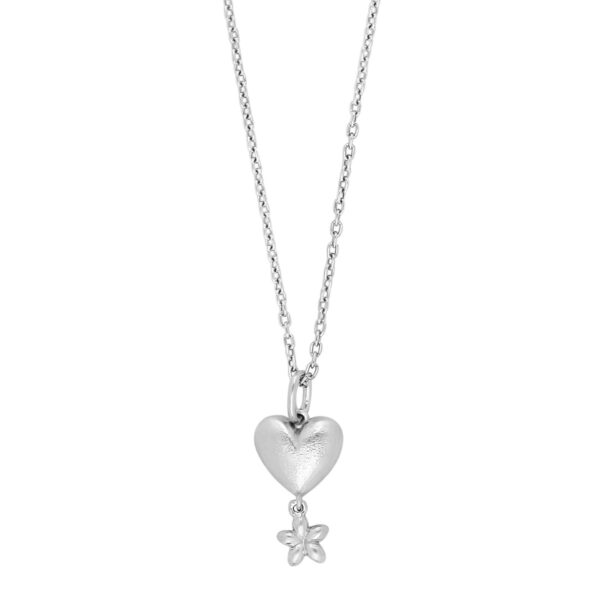 Rhodiumpläterat silverhalsband hjärta och blomma