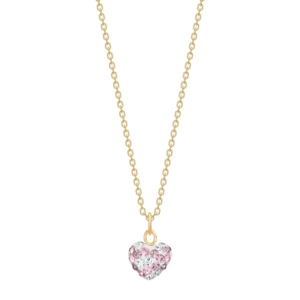 Guldpl. silverhalsband hjärta m. rosa mix zirkoner