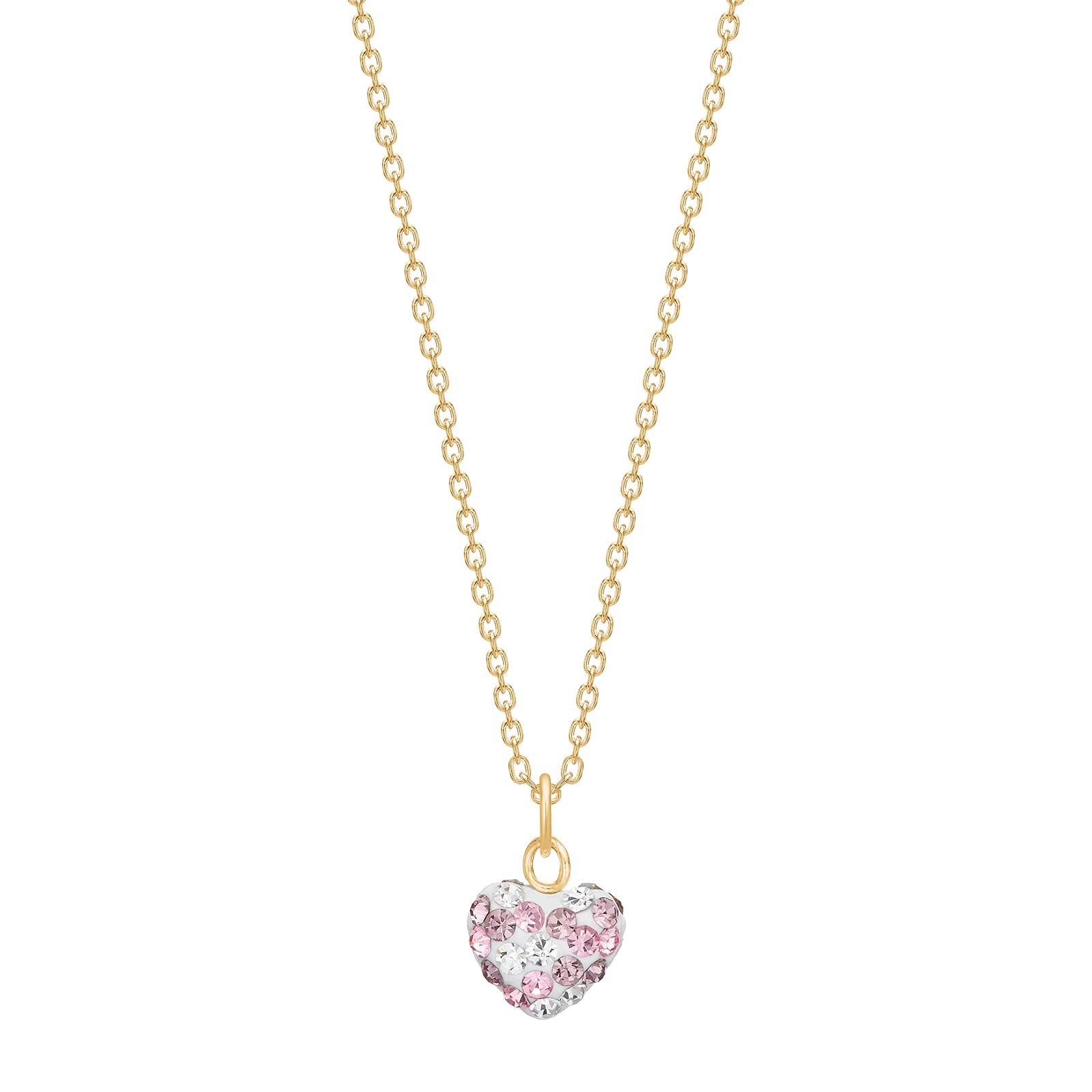 20241355900_10 Guldpl. silverhalsband hjärta m. rosa mix zirkoner - Bild 1