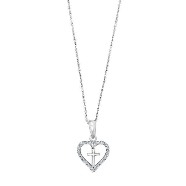 Rod. silverhänge hjärta med kors och Zirkonia
