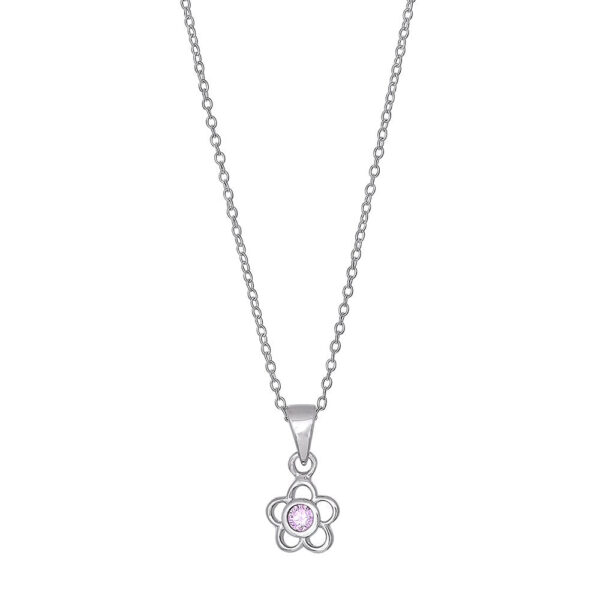 Rhod. silverhalsband blomma med rosa zirkonia