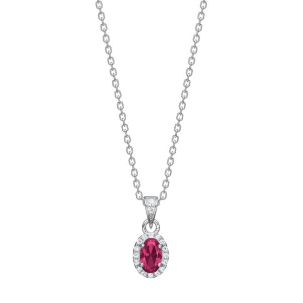 Rhod. silverhalsband rosett med röd zirconia
