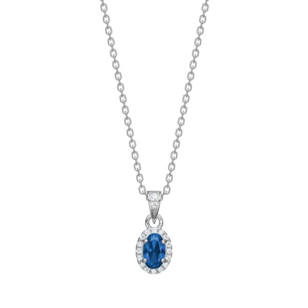 Rhod. silverhalsband med blå zirkonia