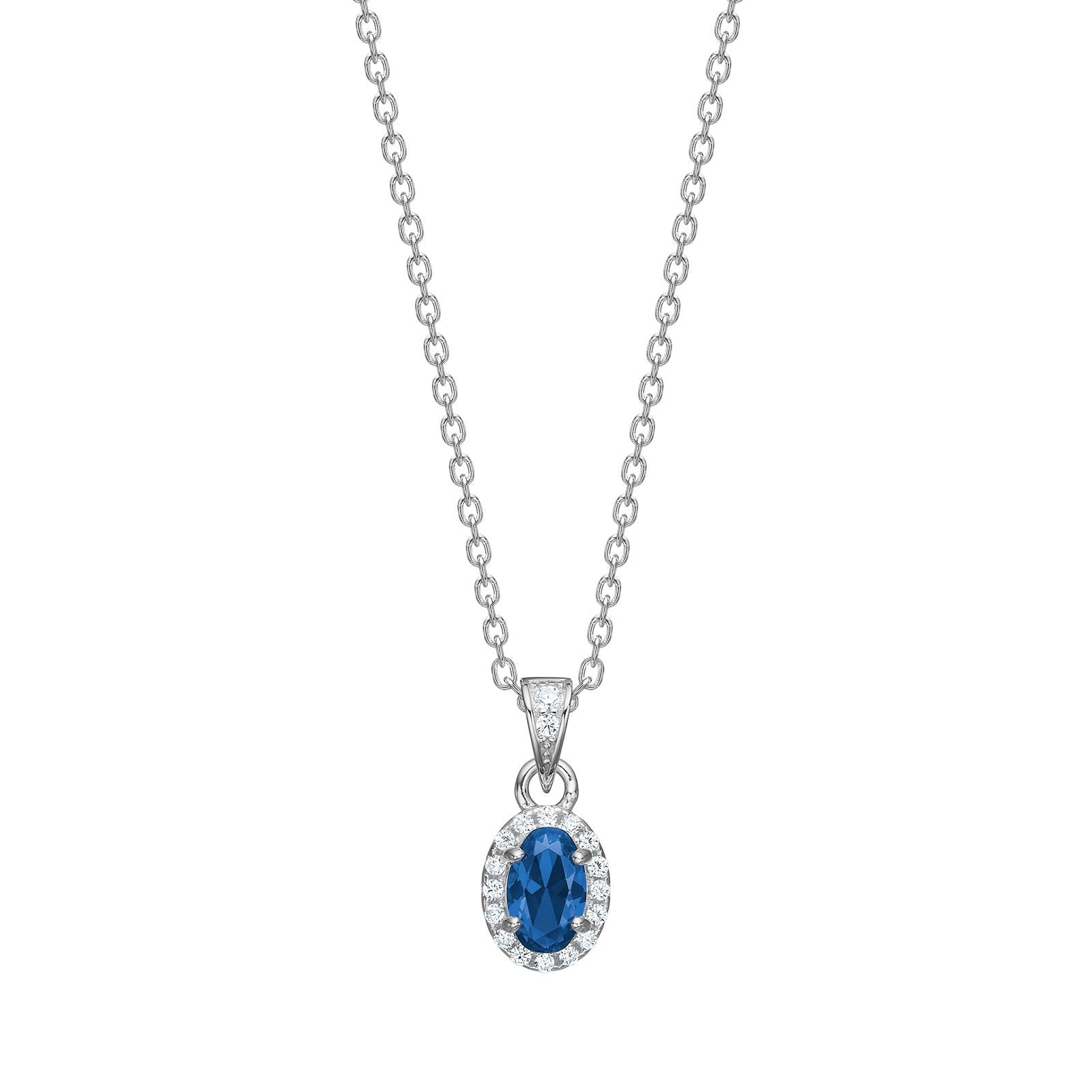 20450390900_10 Rhod. silverhalsband med blå zirkonia - Bild 1