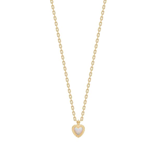 Förg. silverhalsband hjärta med  vit opal