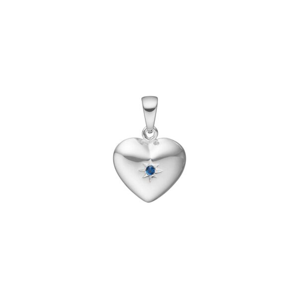 Siersbøl silver rhod. hjärta med synt. Safir 17x10mm