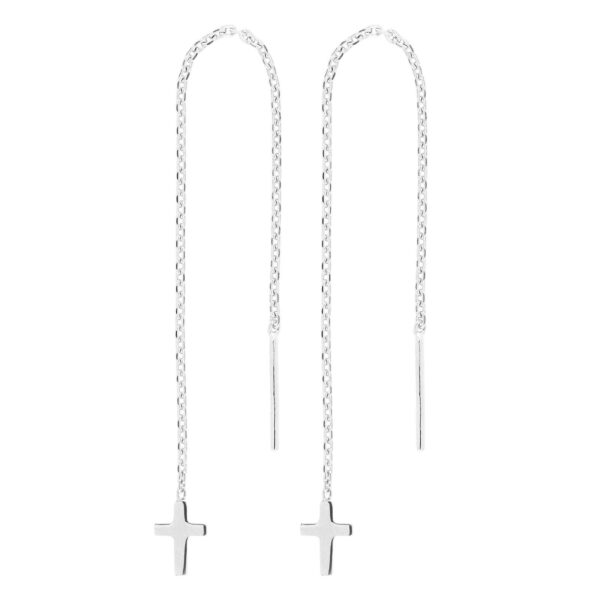 Rodiumpläterad silver örhängeskedja med kors