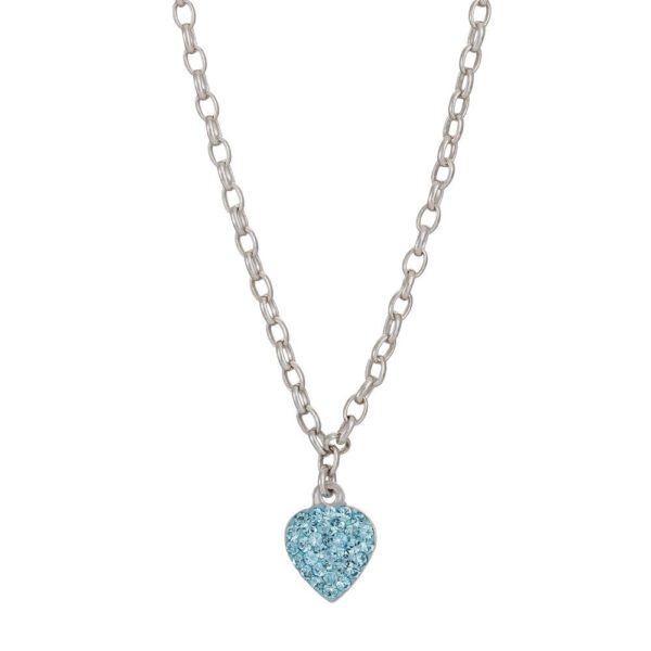 Rhod. silverhalsband hjärta med ljusblå zirkonia