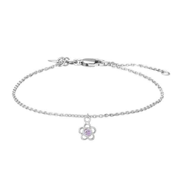 Rhod. silverarmband blomma med ljusrosa zirkonia