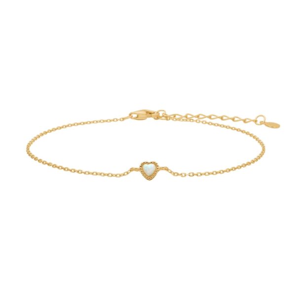 Guldpl. silver armband hjärta med  vit opal