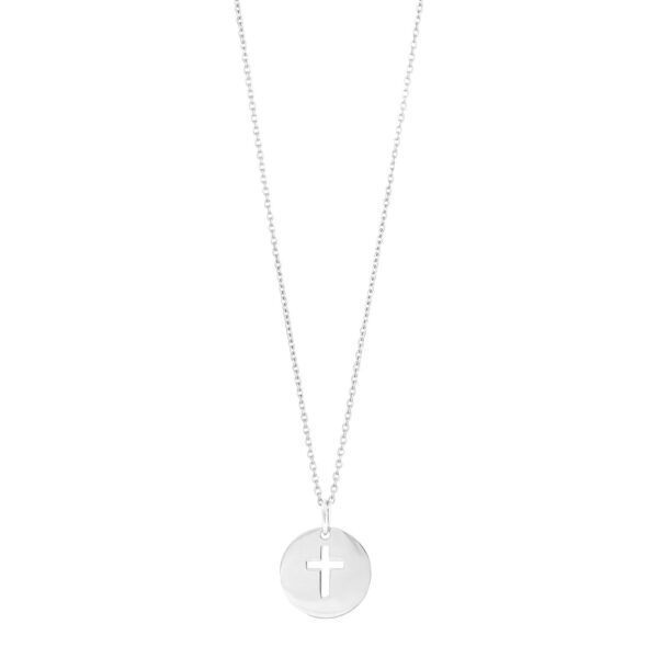 Rhod. silverhalsband platta med kors 12mm